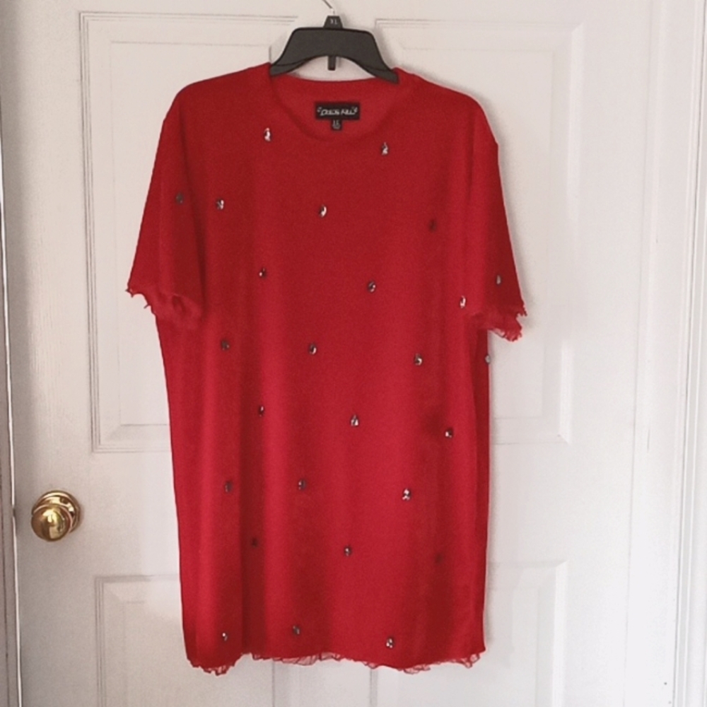 Dolls Kill Red Velvet Jeweled Mini Dress